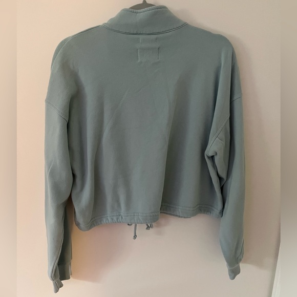 American Eagle | Blue Cropped Quarter Zip w String to Loosen/Tighten Bottom - Picture 3 of 5